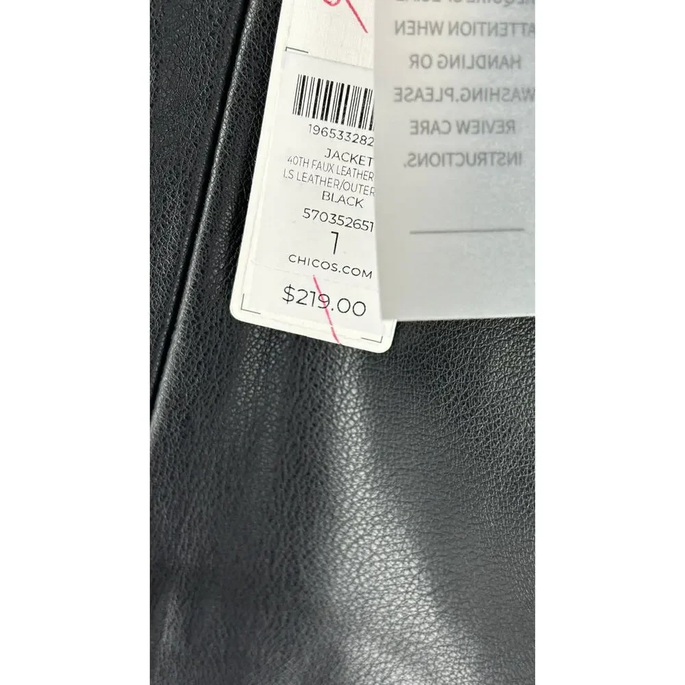 Chicos Womens Black Cutwork Faux Leather Jacket Size 8 Chicos 1 New Long Sleeve